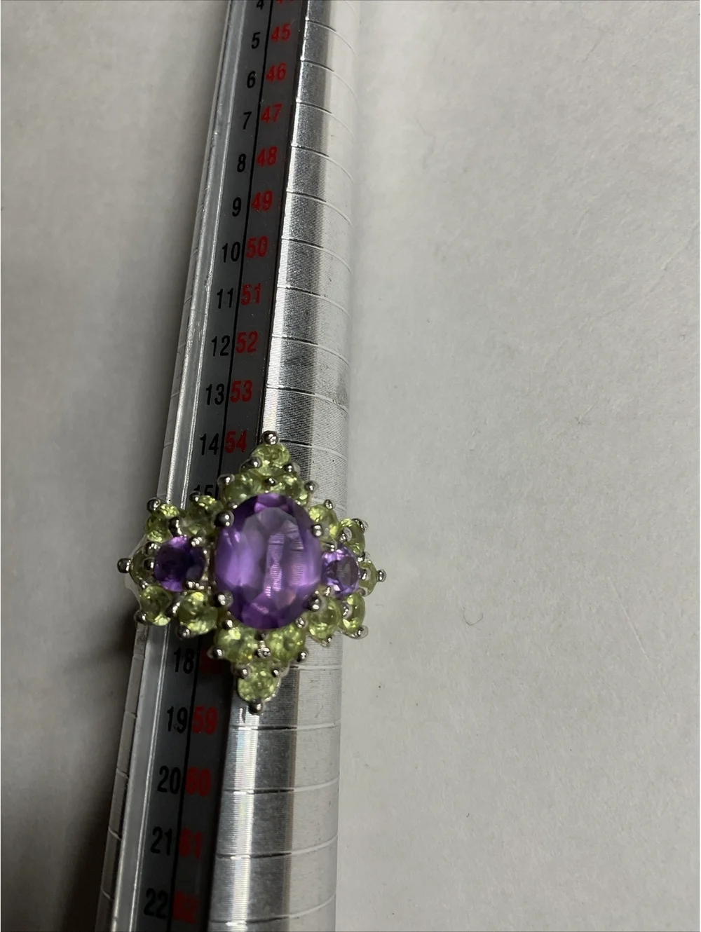 STERLING SILVER 925 Amethyst & Peridot LADIES COCKTAIL RING Size 7.75